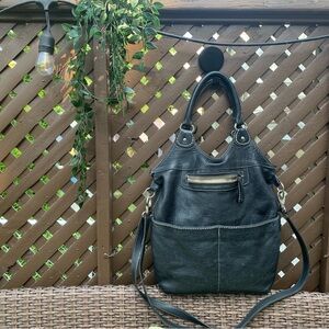 Roots Black Leather Shoulder Bag